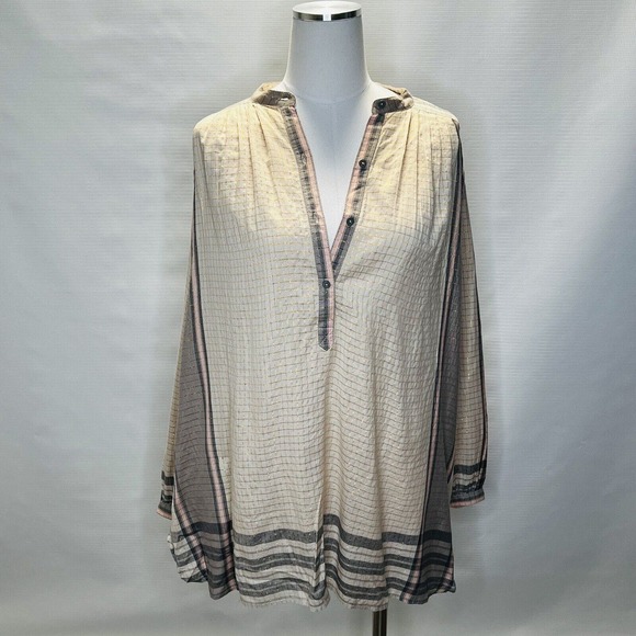 Free People XS Buttondown Tunic Dress Plaid Long Sleeves Pink Gray, Oversized - Picture 2 of 11